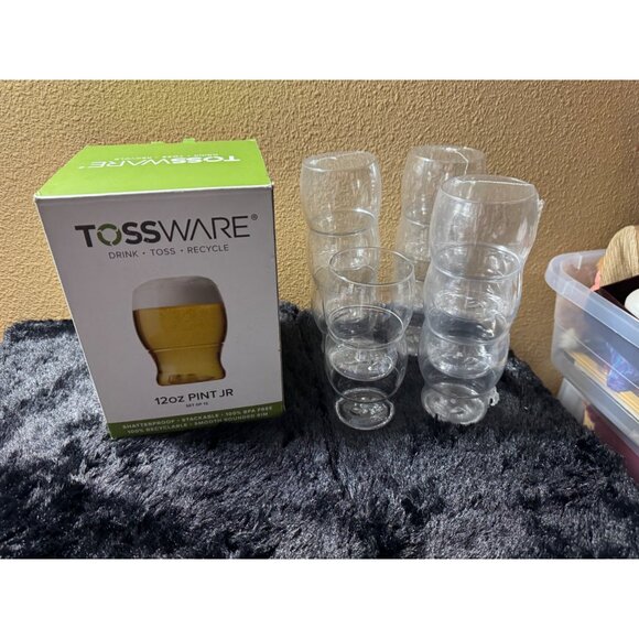 Tossware 12oz Pint Jr Clear Plastic Glasses Set Of 11- Shatterproof Recyclable - Picture 3 of 4